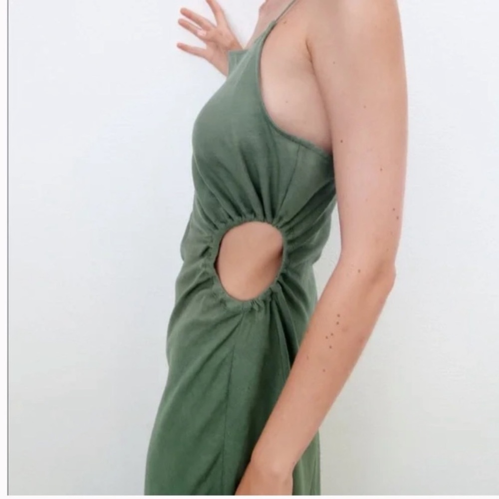 Zara Green Cut Out Midi Dress - Linen-like